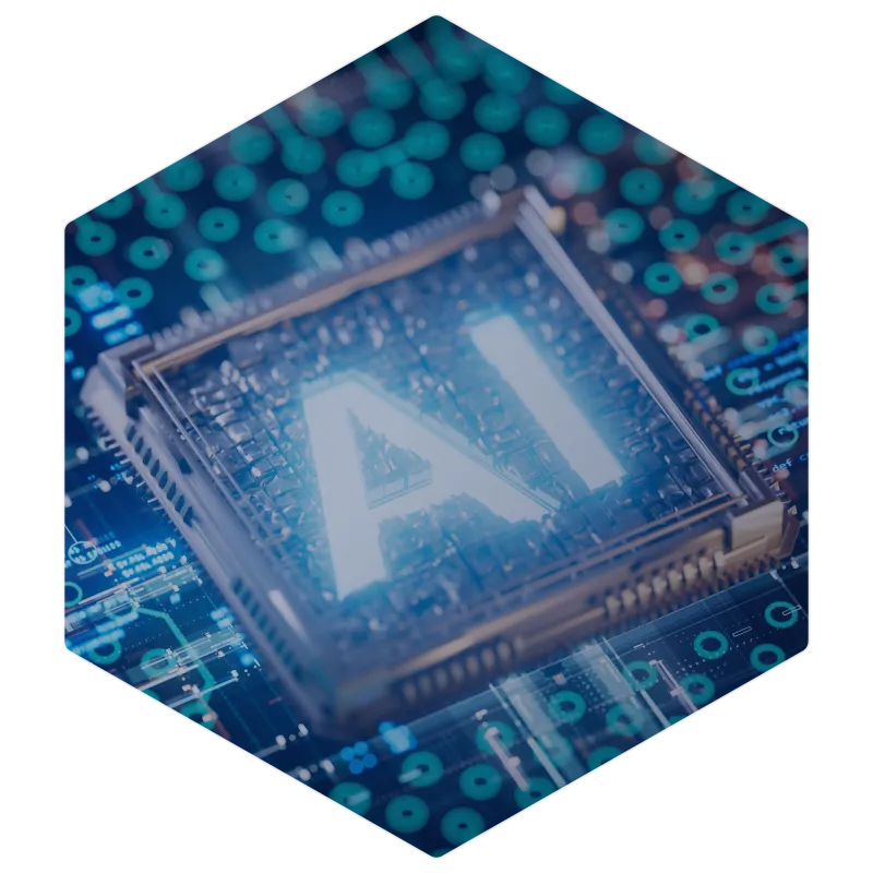 AI-powered processor on a circuit board, representing artificial intelligence and advanced technology integration.