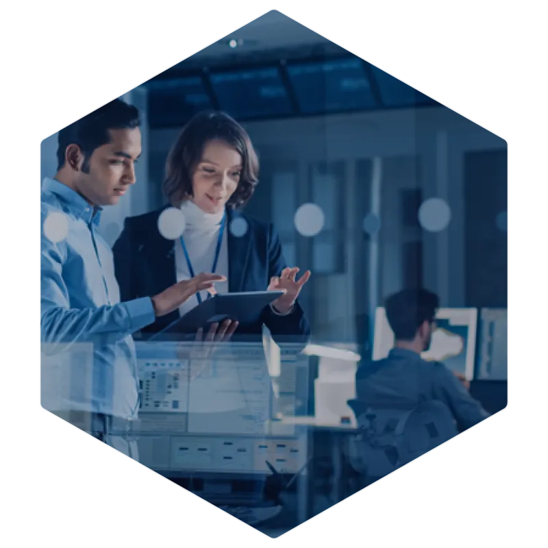 ISW experts collaborating in a high-tech environment, showcasing modern workplace solutions for secure, efficient, and connected digital workspaces.